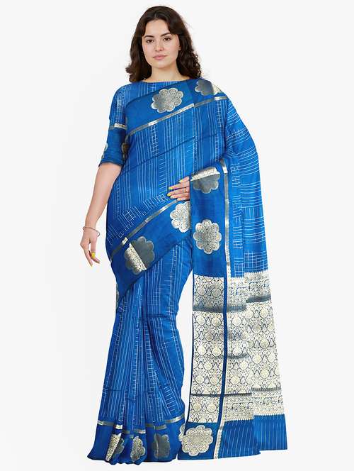 women checkered bordered saree with blouse - 21968731 -  Standard Image - 0