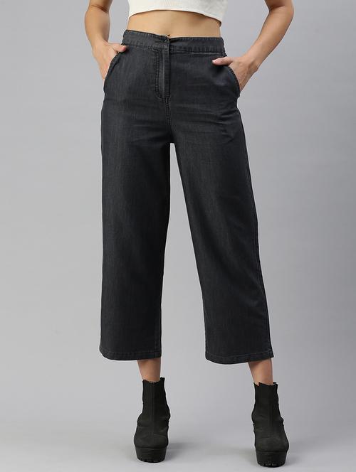 women solid high rise straight fit trouser - 21968738 - Standard Image - 0