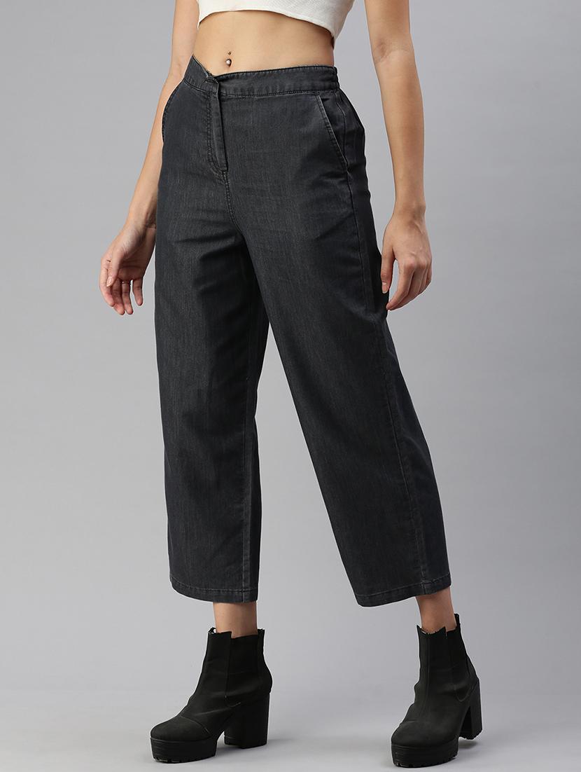 women solid high rise straight fit trouser - 21968738 - Standard Image - 2