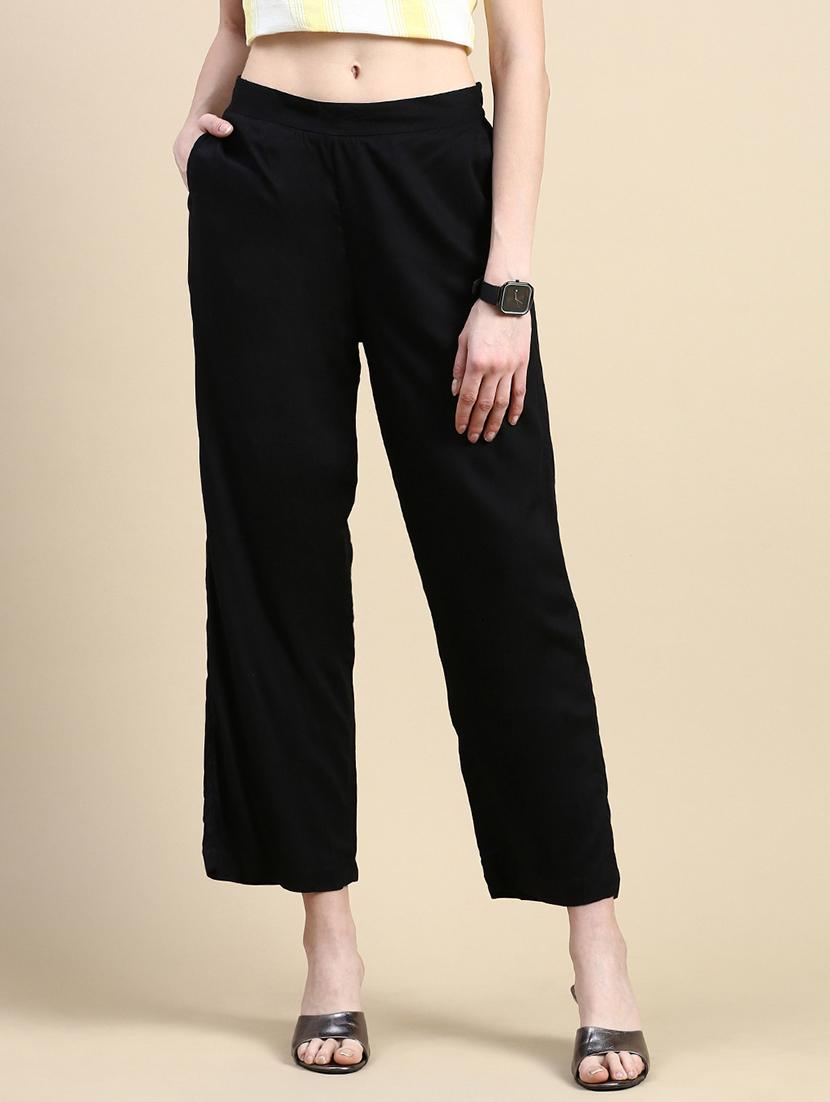 women black solid mid rise straight palazzo - 21968739 - Zoom Image - 0