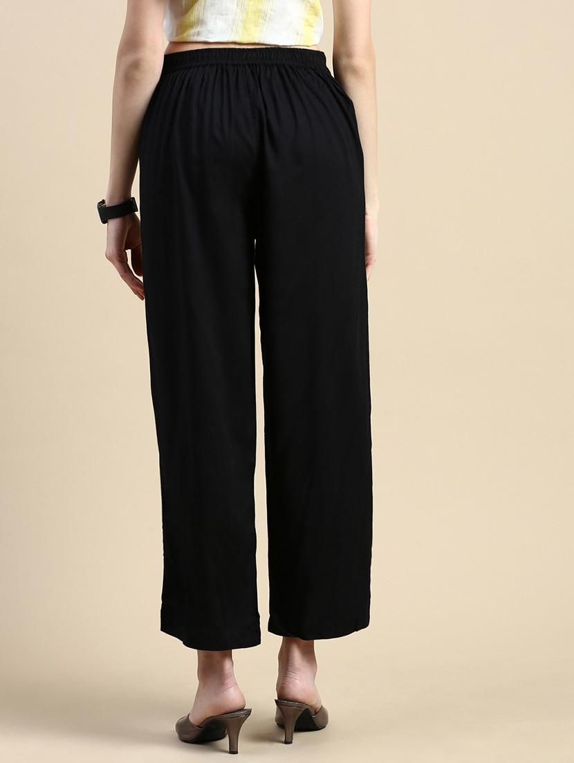 women black solid mid rise straight palazzo - 21968739 - Standard Image - 2