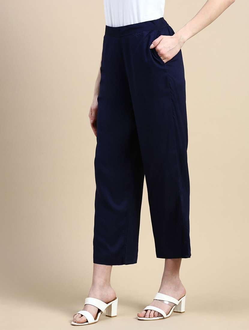 women solid high rise straight palazzo - 21968741 - Standard Image - 2