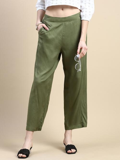 women solid high rise straight palazzo - 21968742 - Standard Image - 0