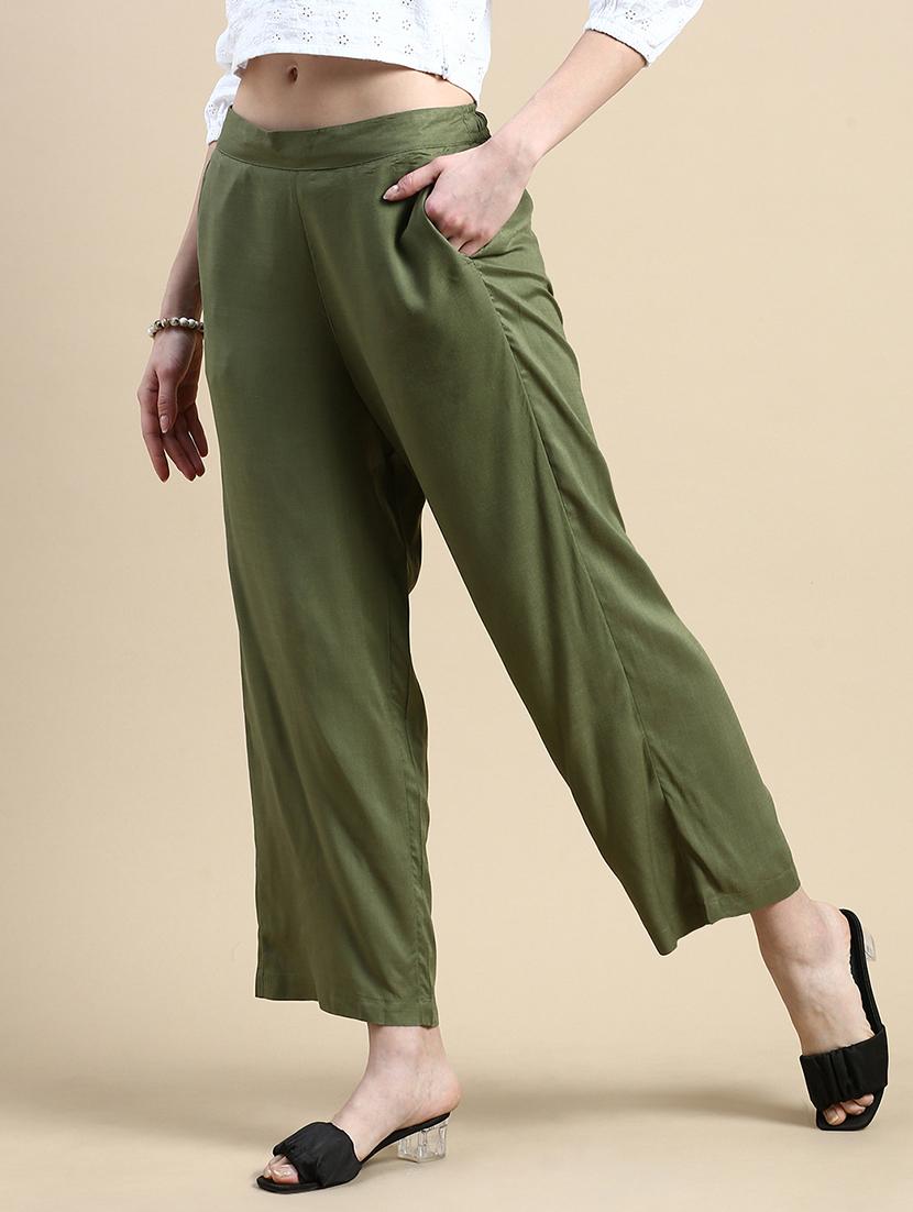 women solid high rise straight palazzo - 21968742 - Standard Image - 2