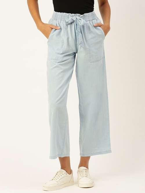 women solid high rise straight fit trouser - 21968815 - Standard Image - 0