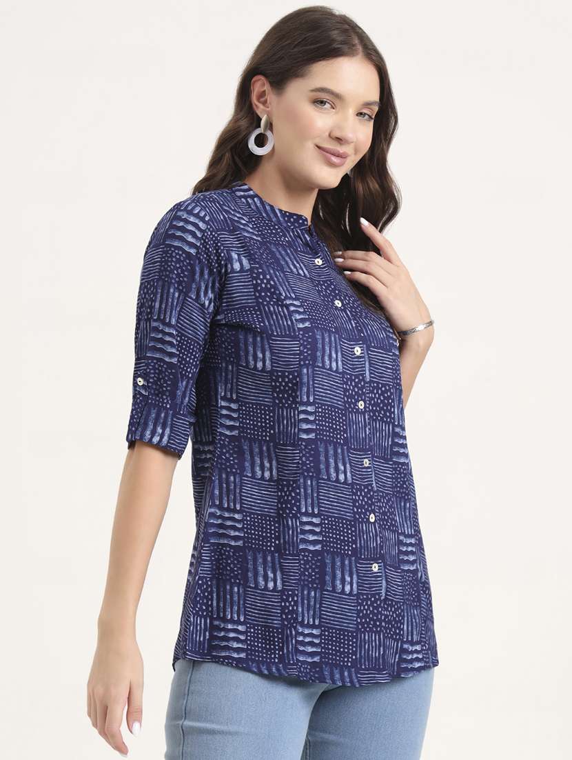 women printed mandarin neck ethnic top - 21968821 - Standard Image - 2