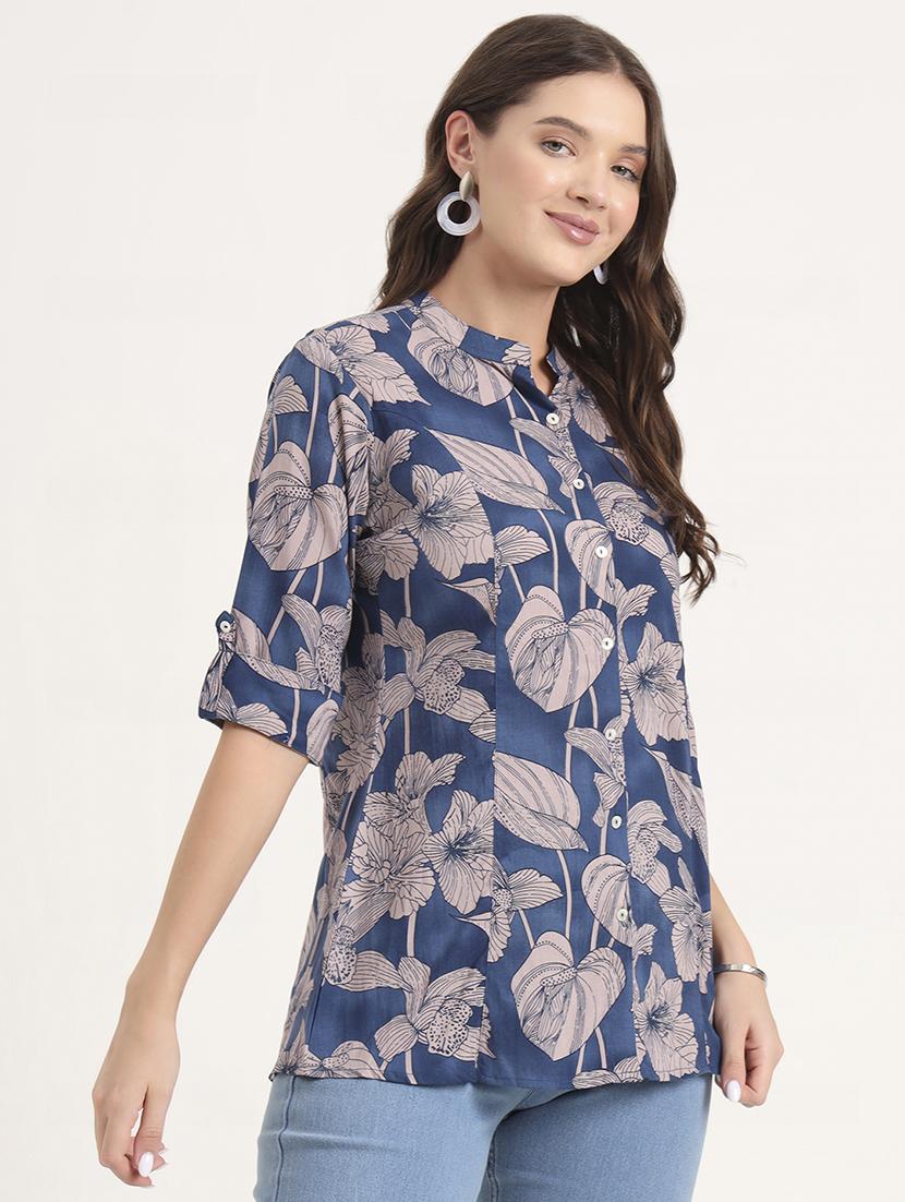 women printed mandarin neck ethnic top - 21968823 - Standard Image - 2