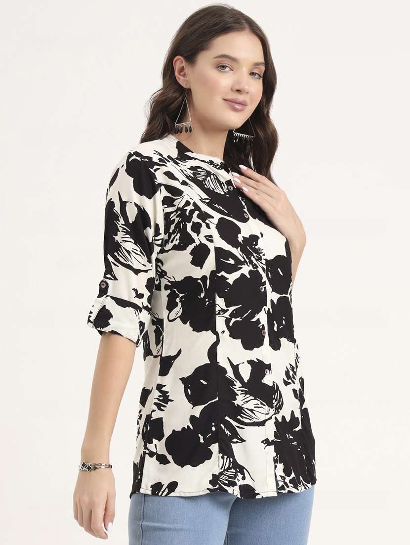 women printed mandarin neck ethnic top - 21968825 - Standard Image - 2