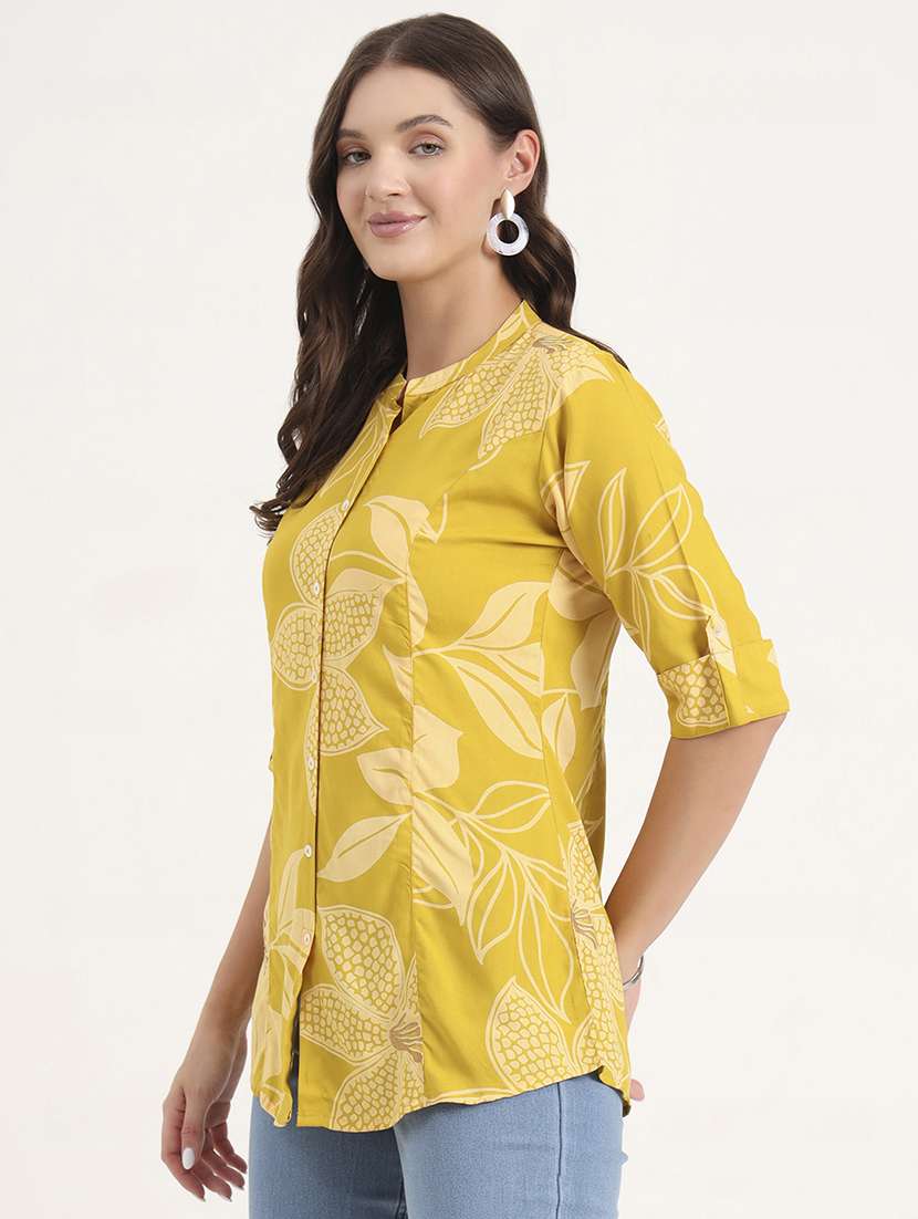 women printed mandarin neck shirt style top - 21968827 - Standard Image - 2