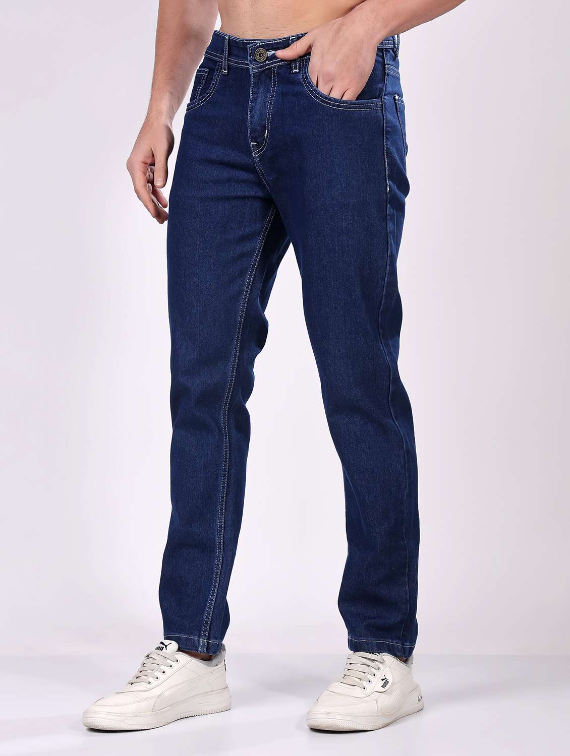 men solid mid rise slim fit jean