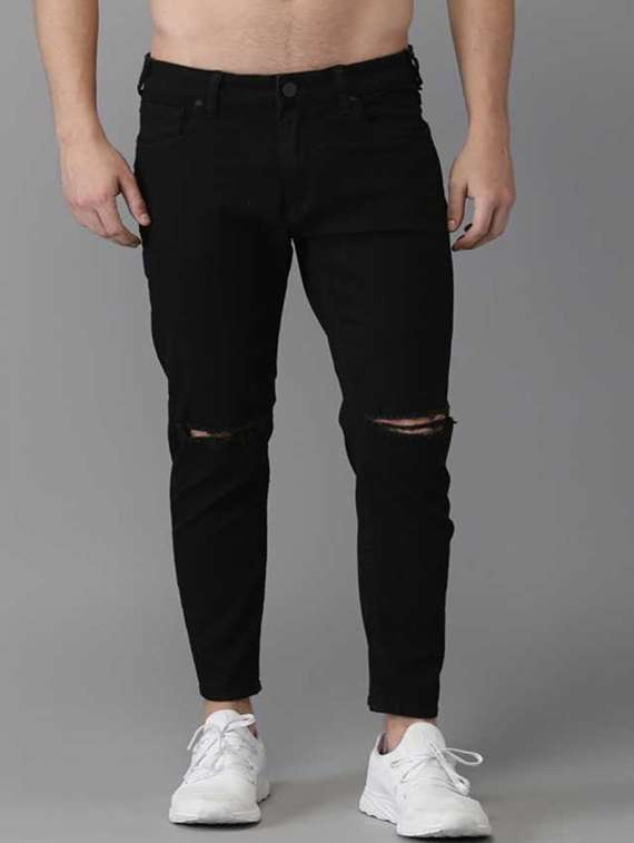 men solid slash knee mid rise slim fit jean - 21968962 - Zoom Image - 0