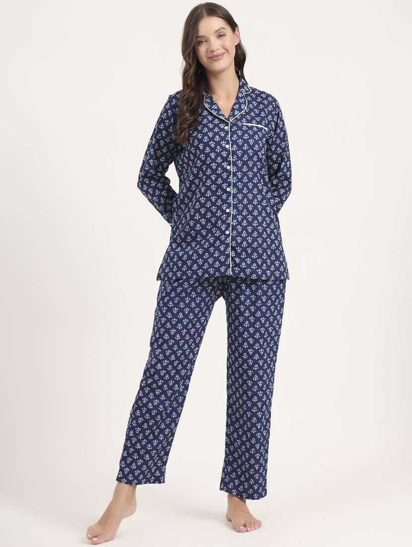 women printed long sleeve nightwear pyjama set