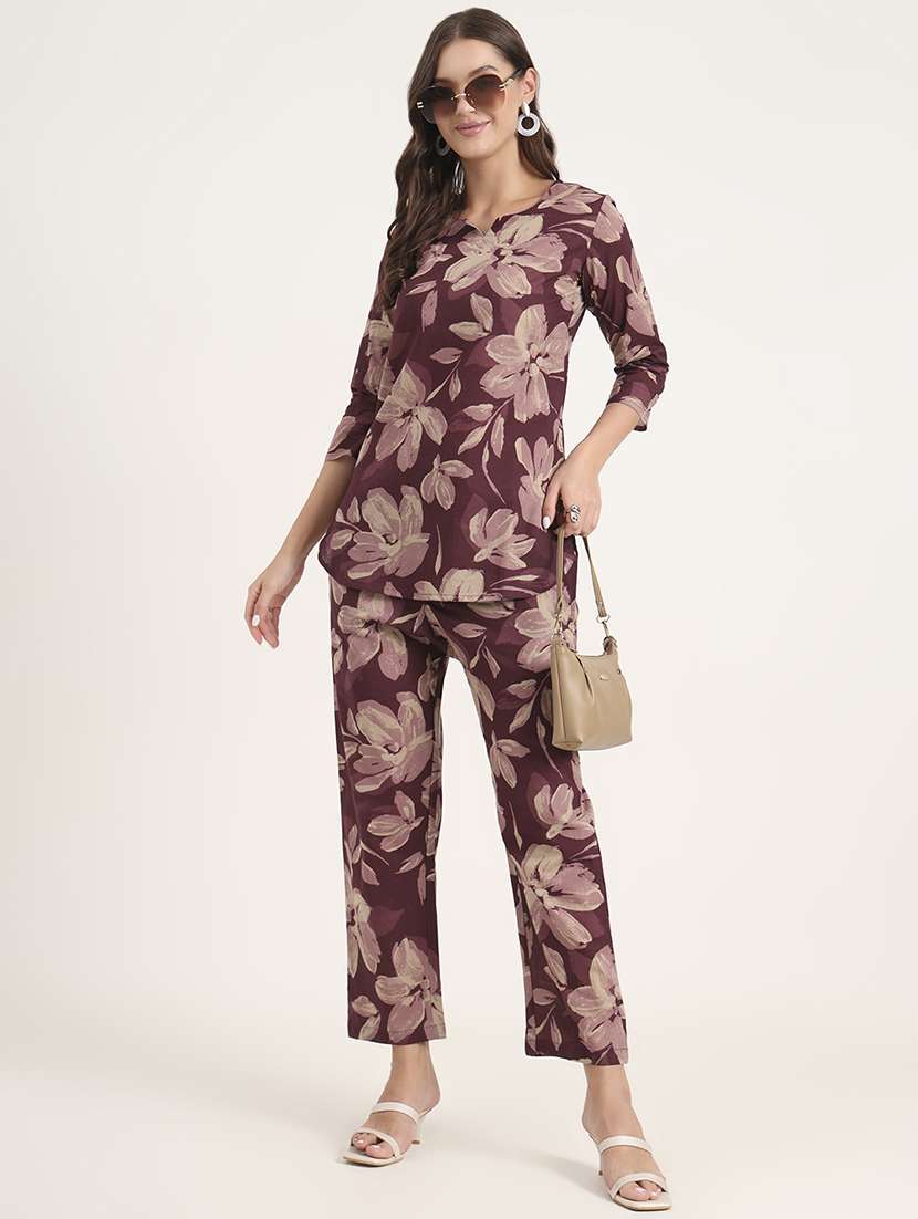 women floral print notch neck co-ord set