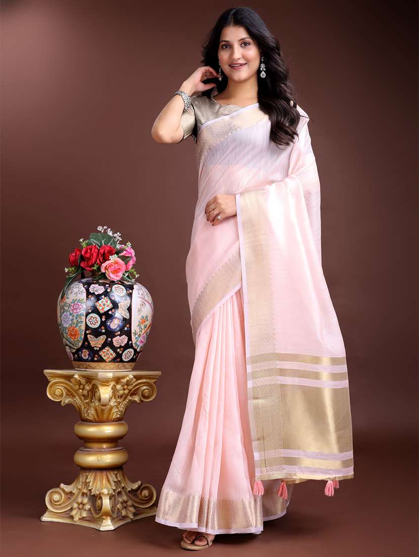 women solid with bordered saree with blouse