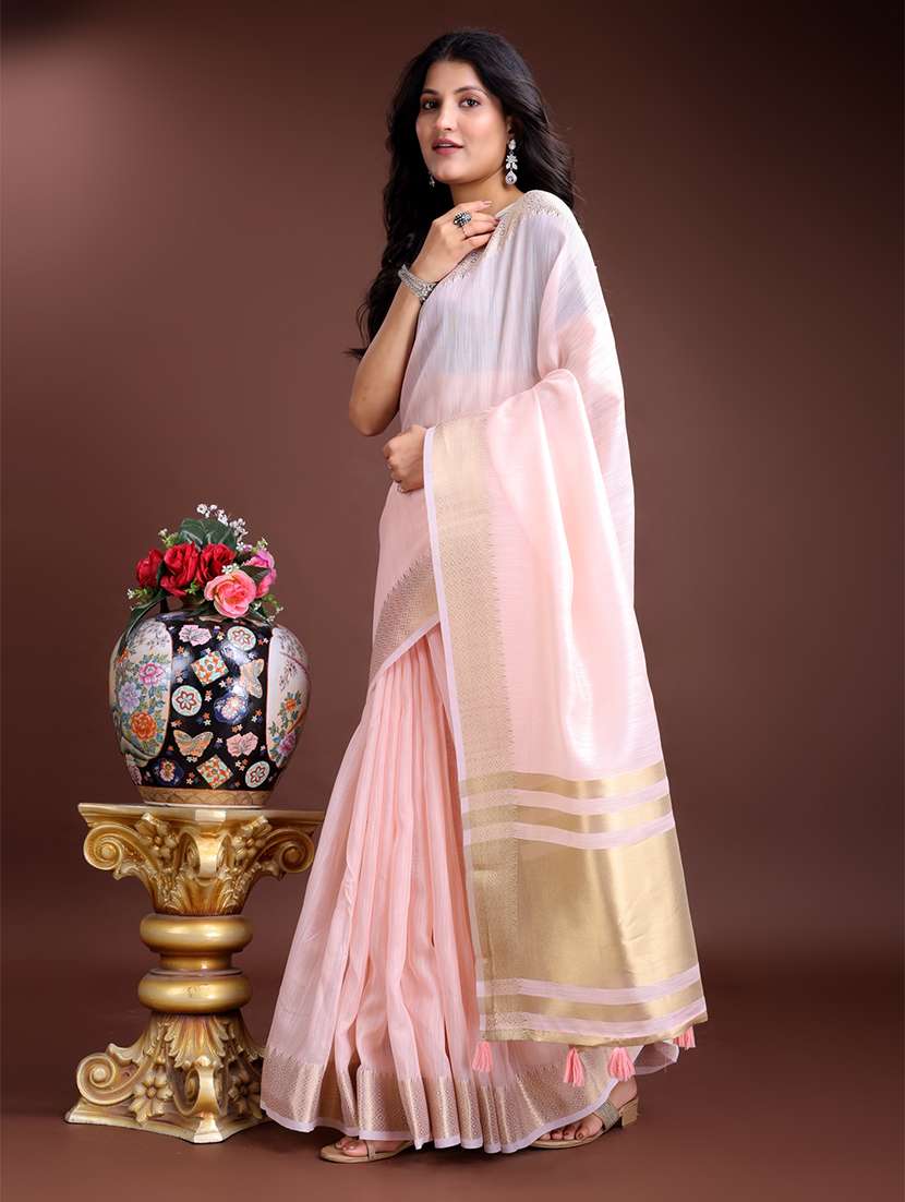 women solid with bordered saree with blouse - 21969137 - Standard Image - 2