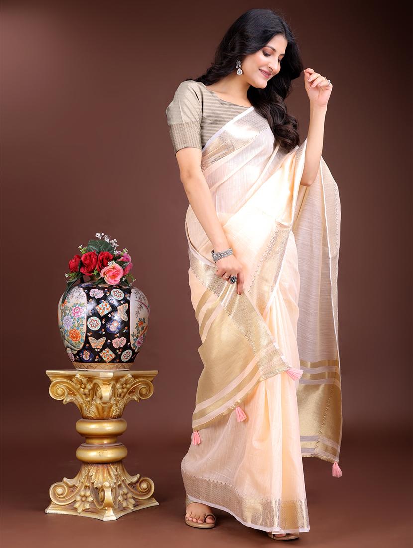 women solid with bordered saree with blouse - 21969138 - Standard Image - 2