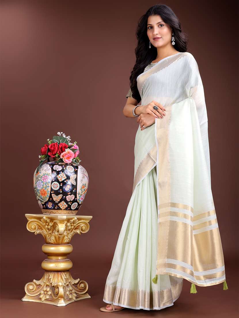 women solid with bordered saree with blouse - 21969139 -  Standard Image - 2