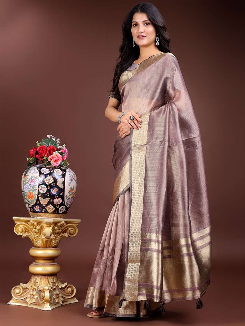 women solid with bordered saree with blouse - 21969153 - Standard Image - 2