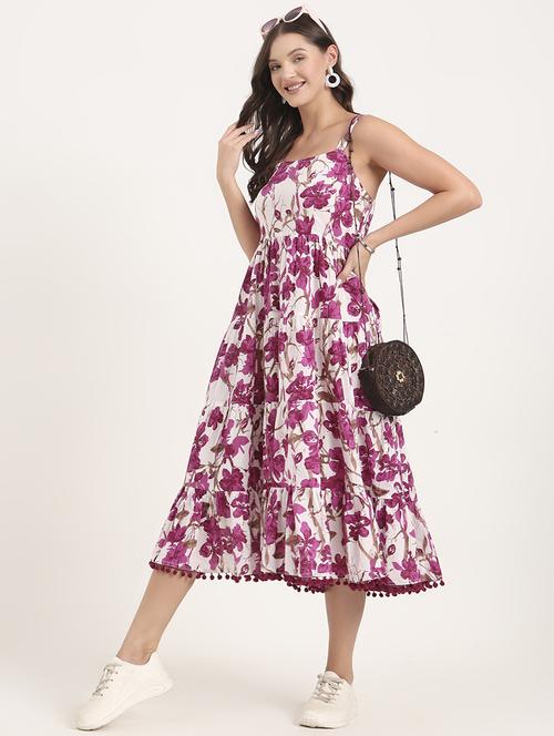 womne floral print shoulder strap tiered dress - 21969156 - Standard Image - 0