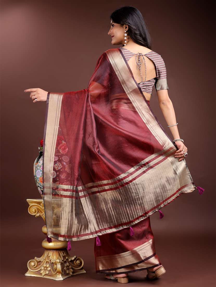 women solid with bordered saree with blouse - 21969158 -  Standard Image - 2