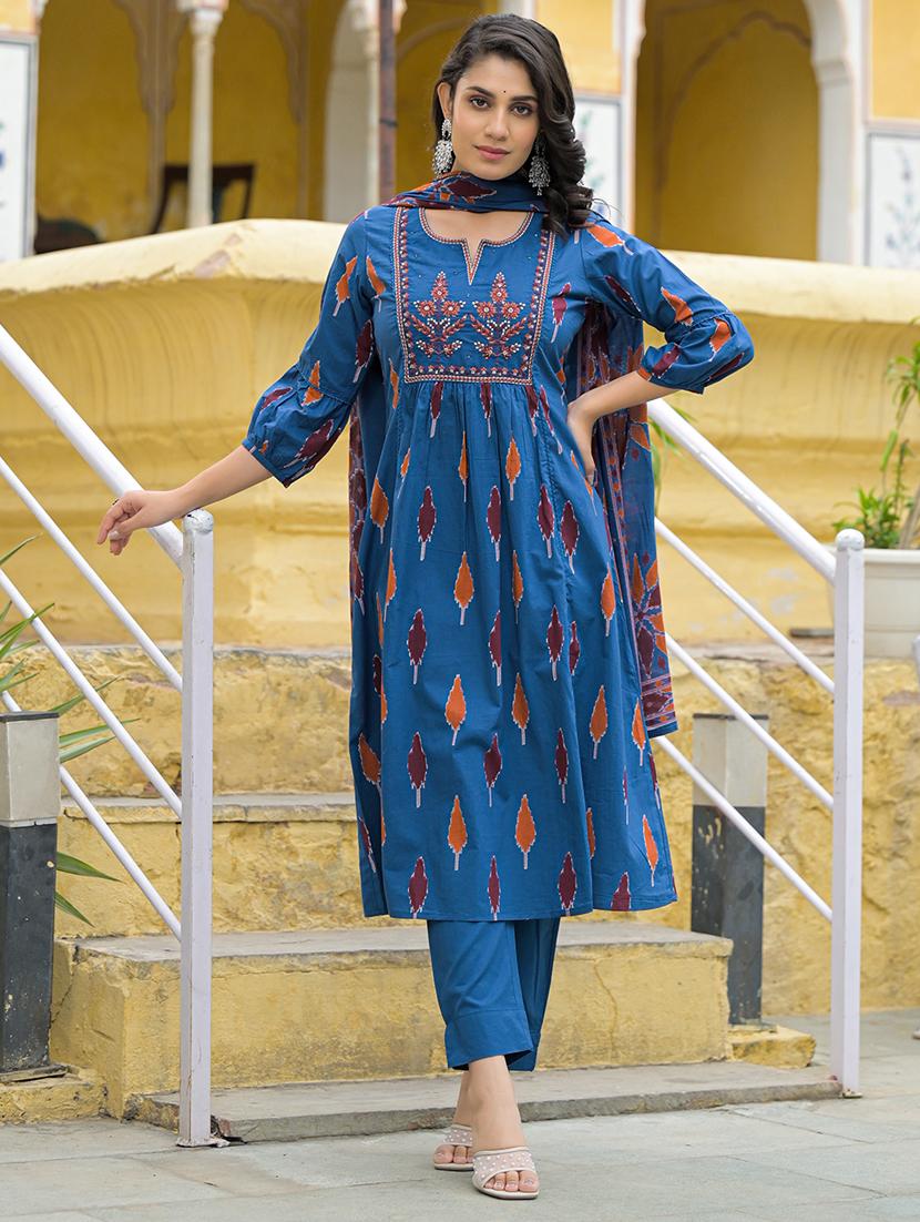 women three quarter sleeve kurta pant with dupatta set - 21969205 - Standard Image - 2