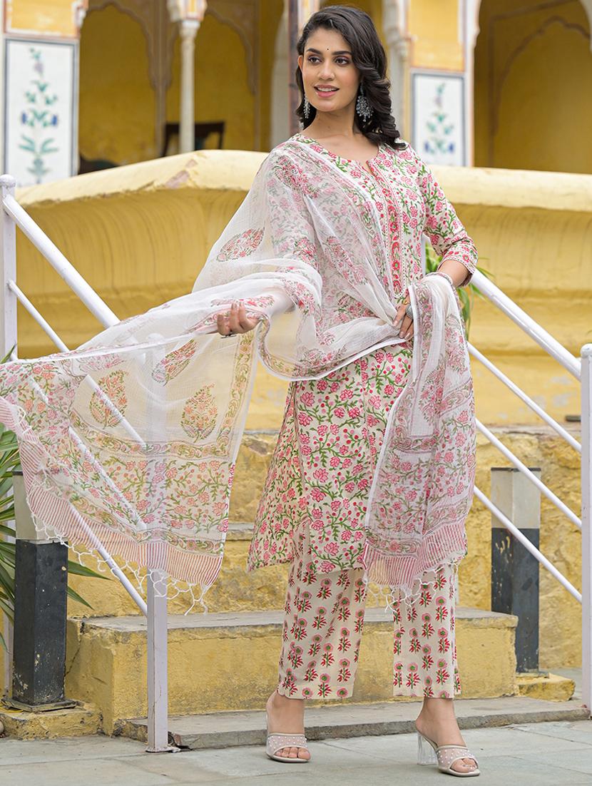 women three quarter sleeve kurta pant with dupatta set - 21969211 - Standard Image - 2