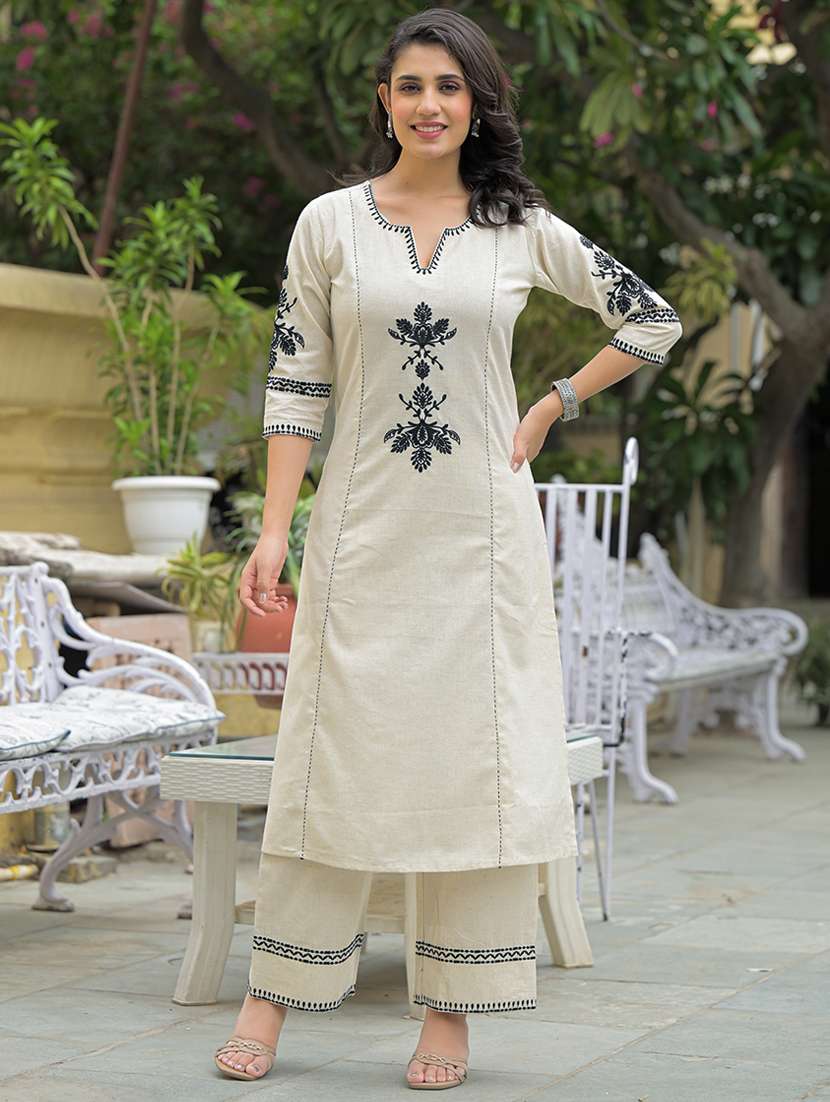 women three quarter sleeve kurta palazzo set