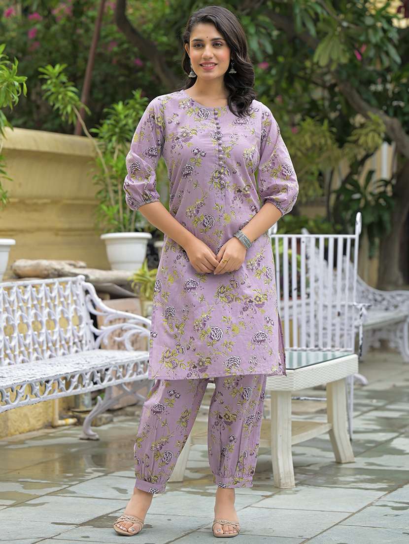 women floral three quarter sleeve kurta salwar set