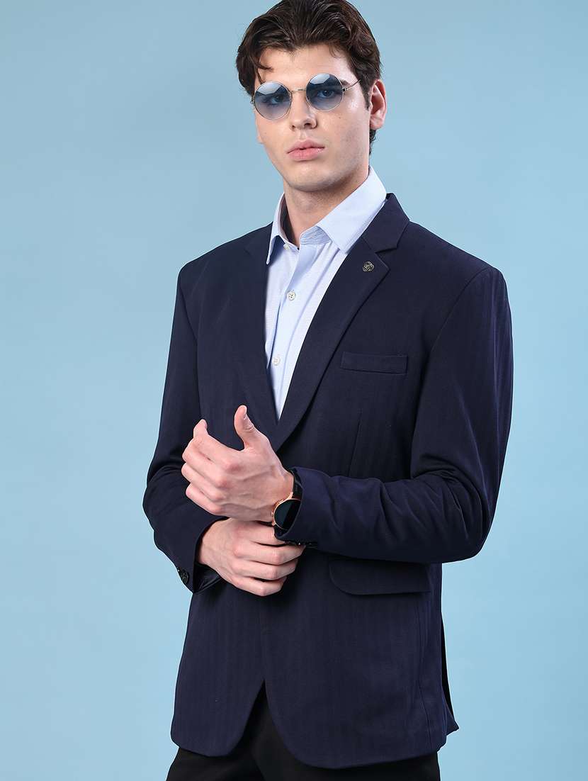 men solid lapel collar single breasted casual blazer