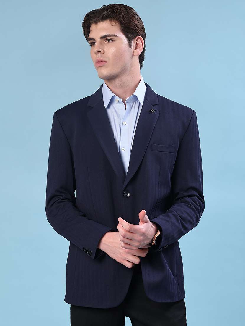 men solid lapel collar single breasted casual blazer - 21969312 -  Standard Image - 2