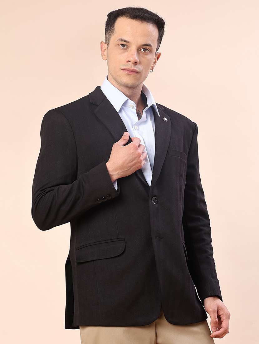 men solid lapel collar single breasted casual blazer - 21969313 -  Standard Image - 2