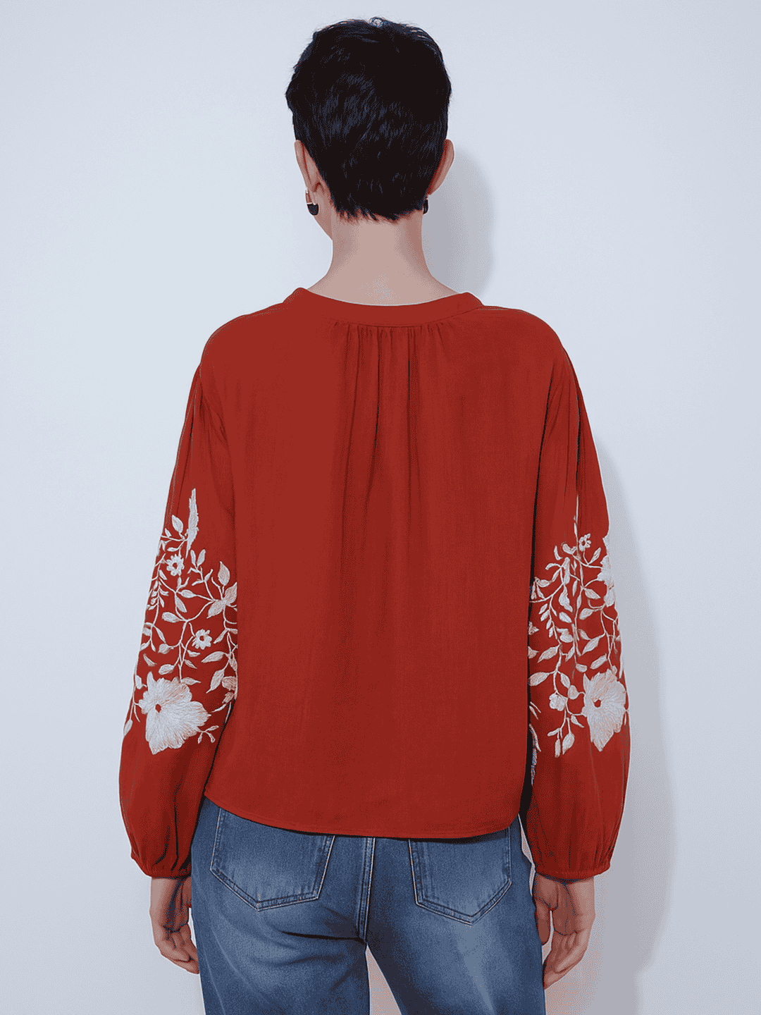 women solid with work long sleeve ethnic top - 21969503 - Standard Image - 2