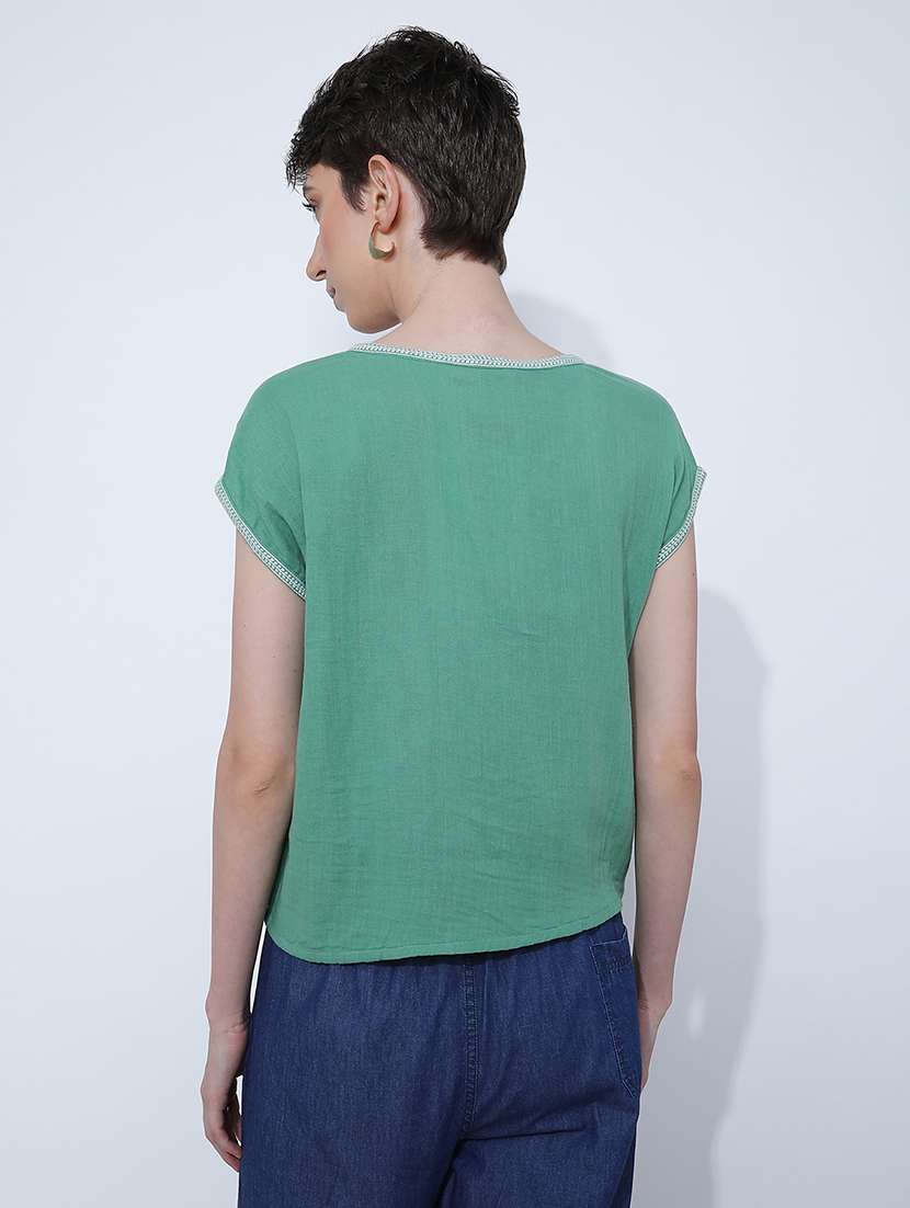 women solid short sleeve ethnic top - 21969571 - Standard Image - 2