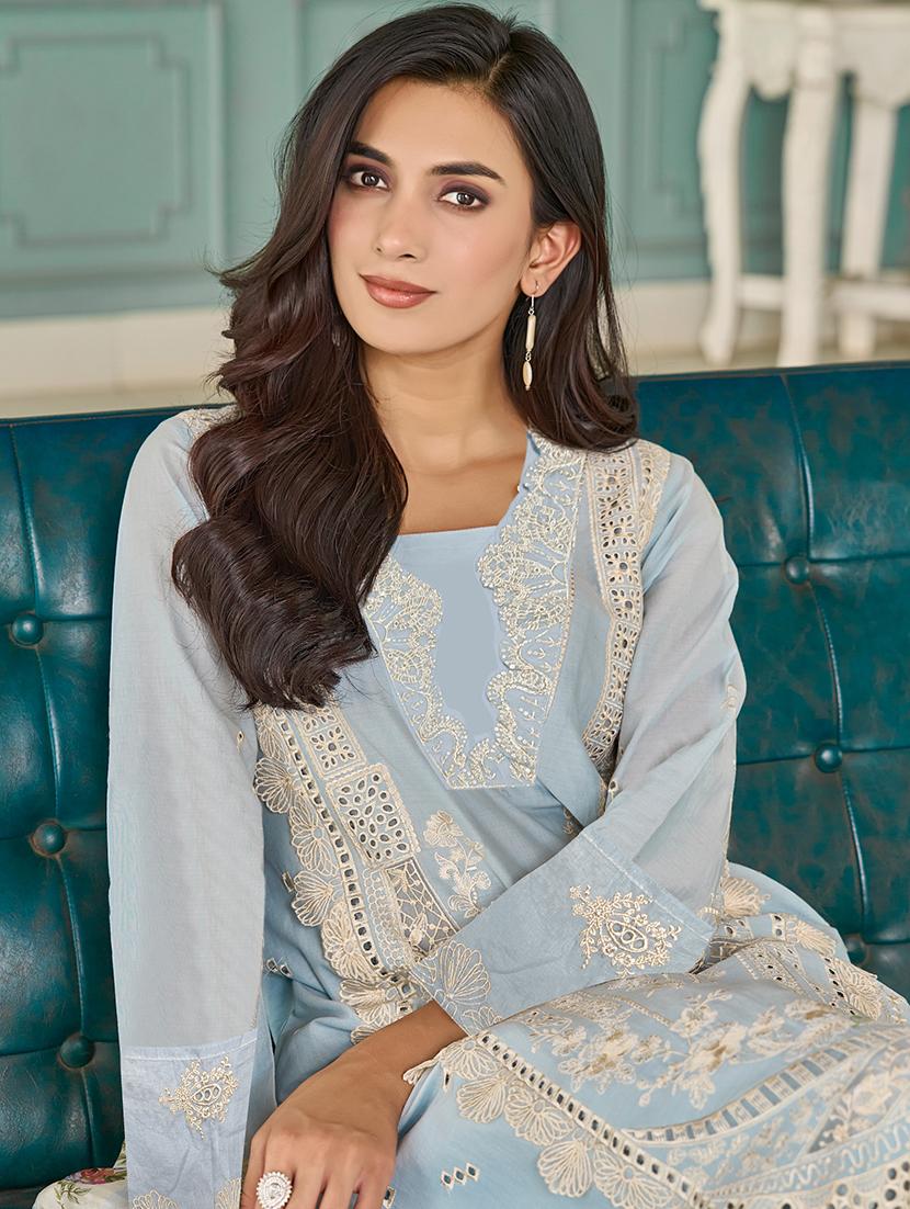 women self design long sleeve kurta palazzo with dupatta set - 21969622 - Standard Image - 2
