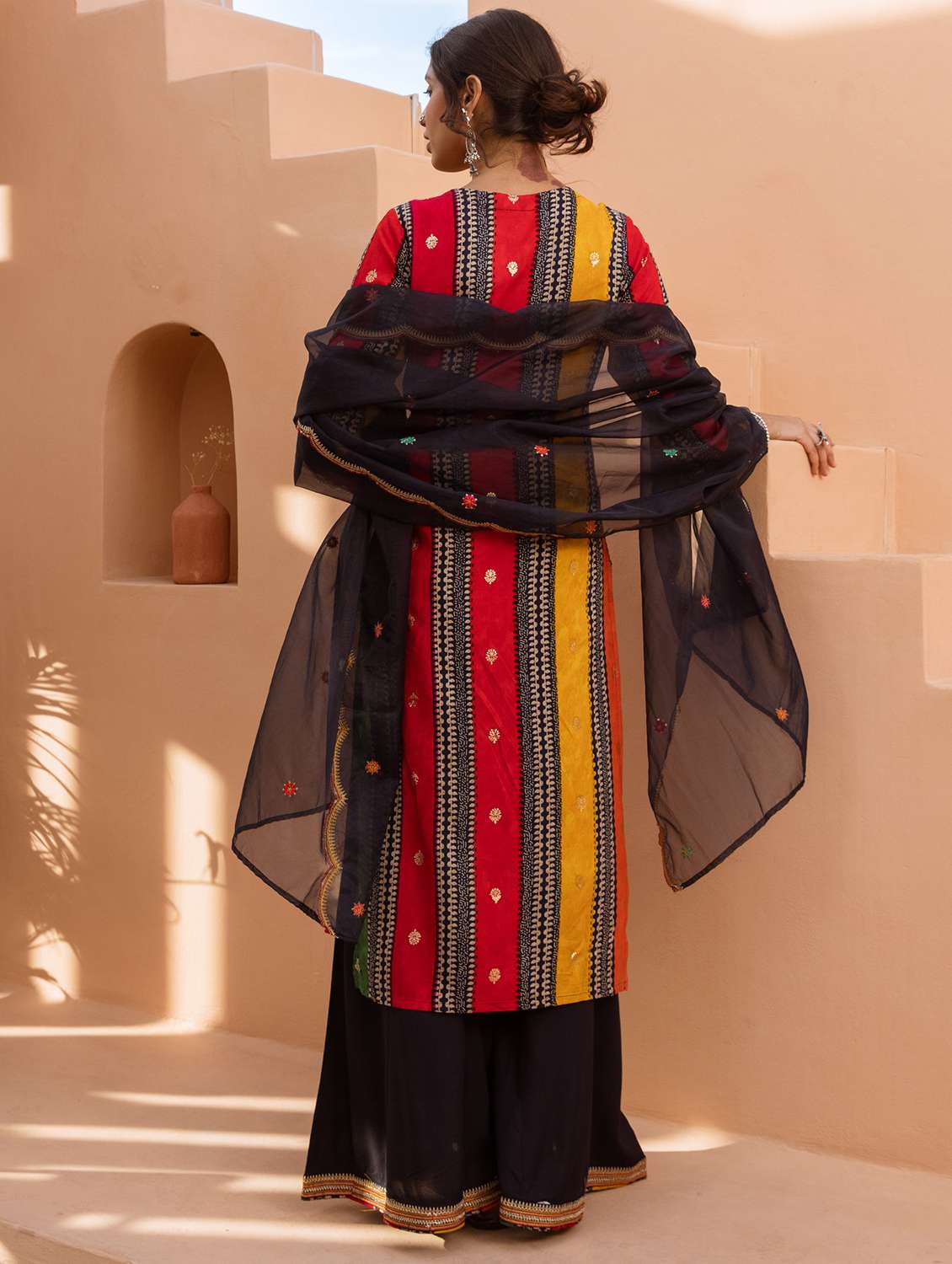 women three quarter sleeve kurta palazzo with dupatta set - 21969630 -  Standard Image - 2