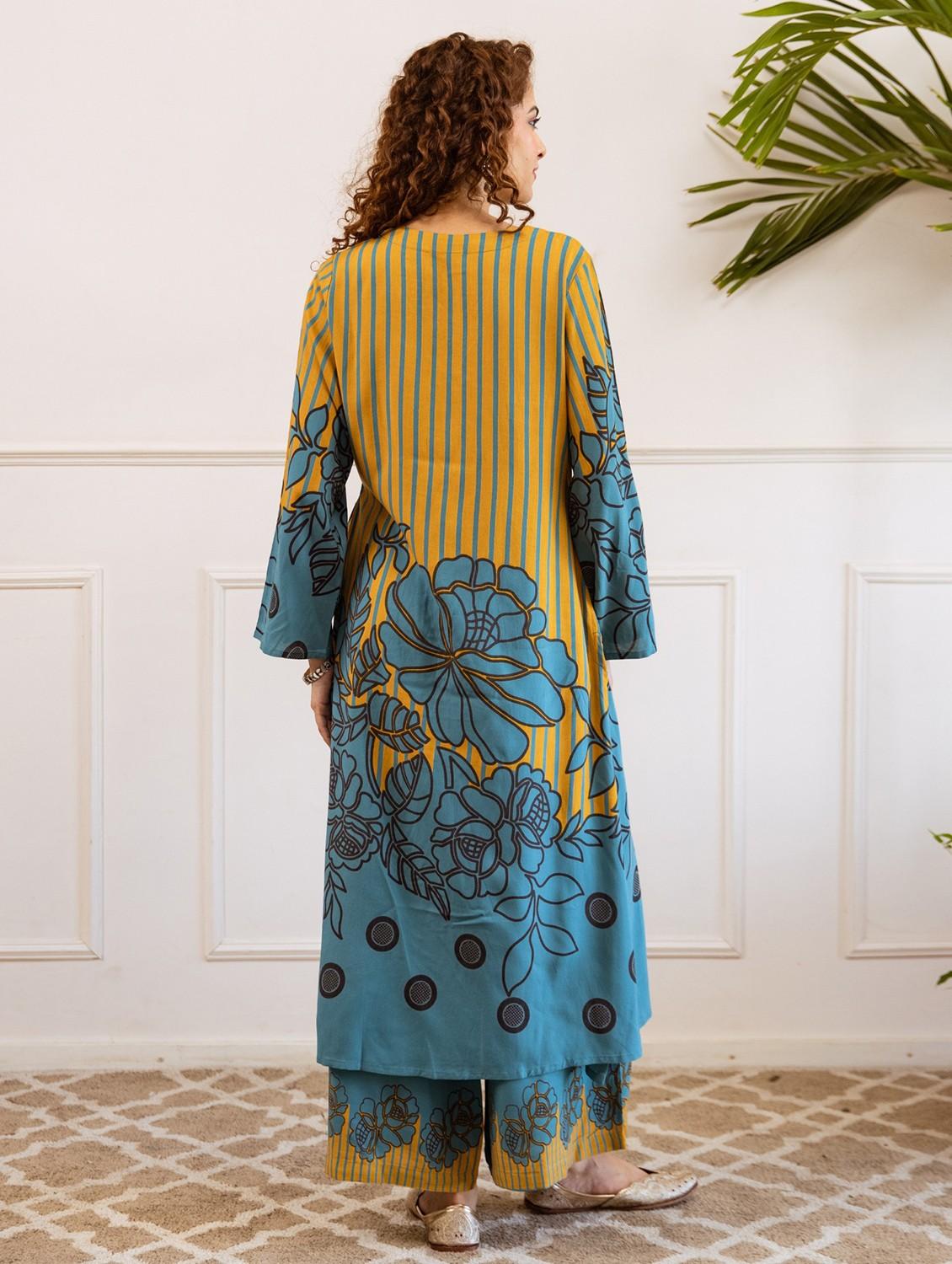 women printed long sleeve kurta palazzo set - 21969661 - Standard Image - 2