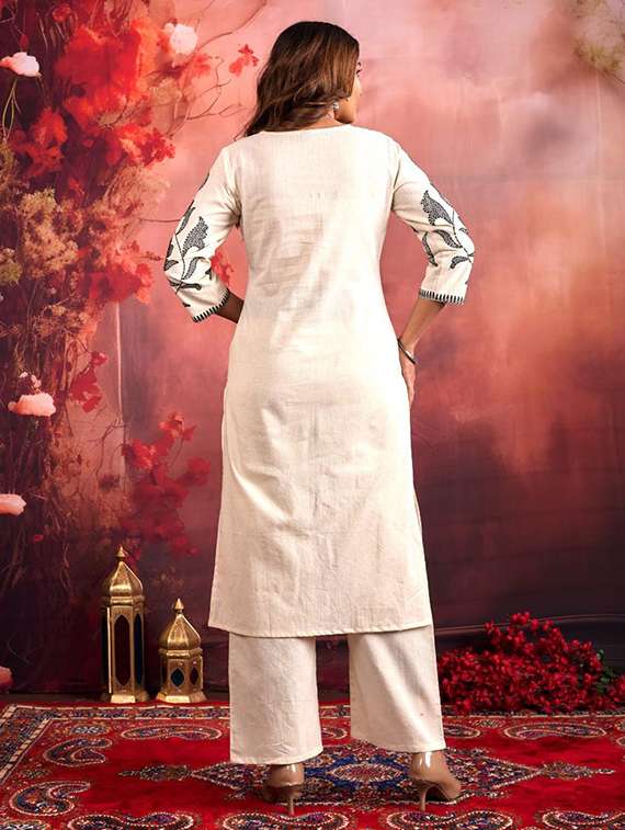 women embroidered three quarter sleeve kurta pant set - 21969667 - Standard Image - 2