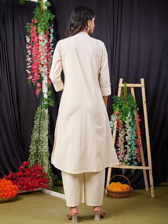 women three quarter sleeve kurta pant set - 21969683 - Standard Image - 2