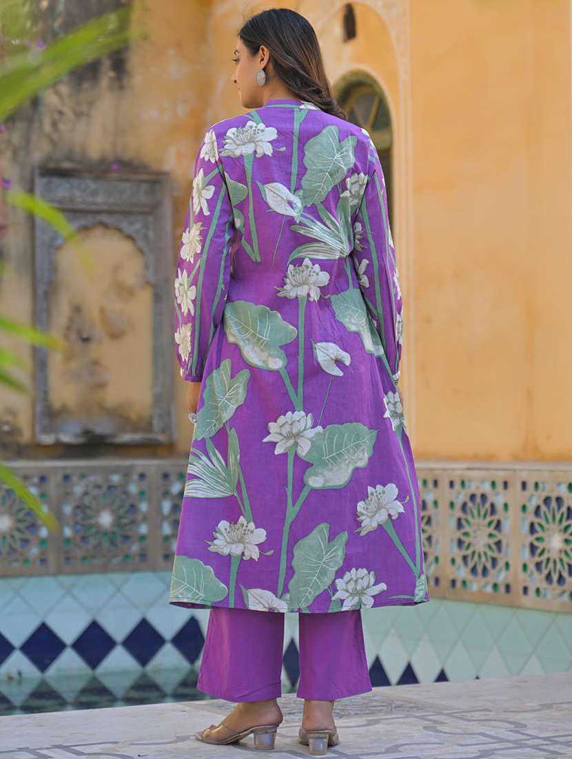 women floral printed long sleeve kurta pant set - 21969686 - Standard Image - 2