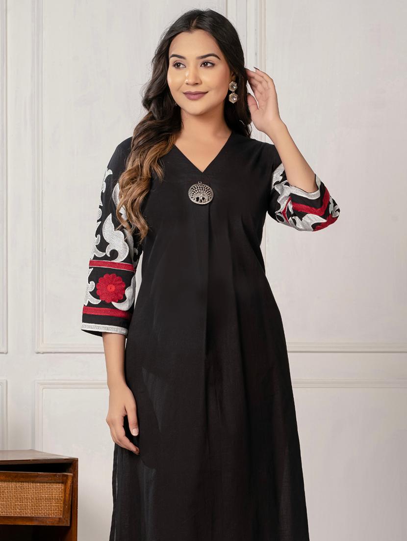 women embroidered three quarter sleeve kurta pant set - 21969693 - Standard Image - 2