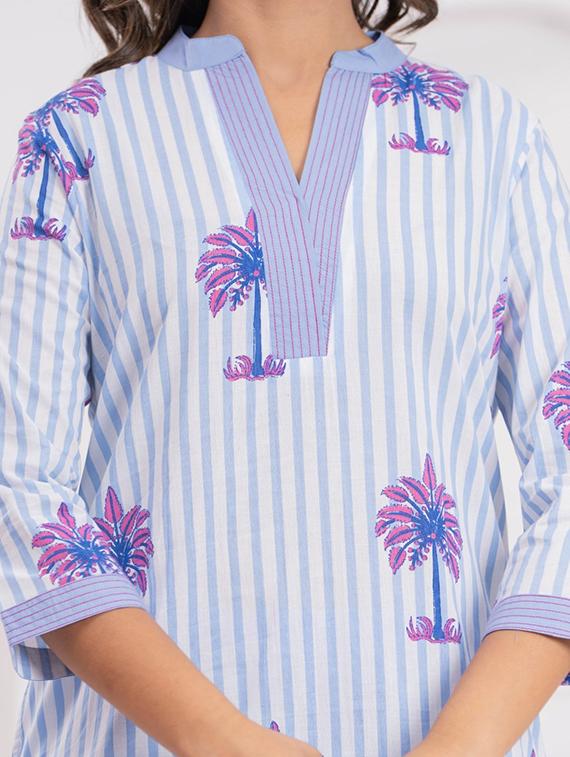 women printed three quarter sleeve kurta pant set - 21969697 - Standard Image - 2