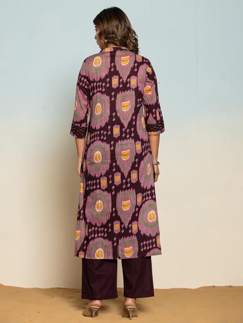 women printed three quarter sleeve kurta pant set - 21969725 - Standard Image - 2