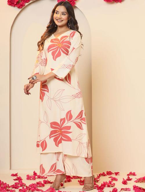 women printed three quarter sleeve kurta palazzo set - 21969729 -  Standard Image - 0