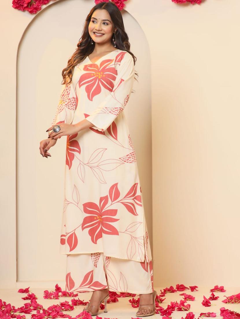 women printed three quarter sleeve kurta palazzo set - 21969729 -  Zoom Image - 0
