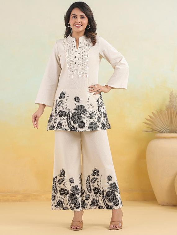 women white long sleeve ethnic co-ord set - 21969751 - Zoom Image - 0