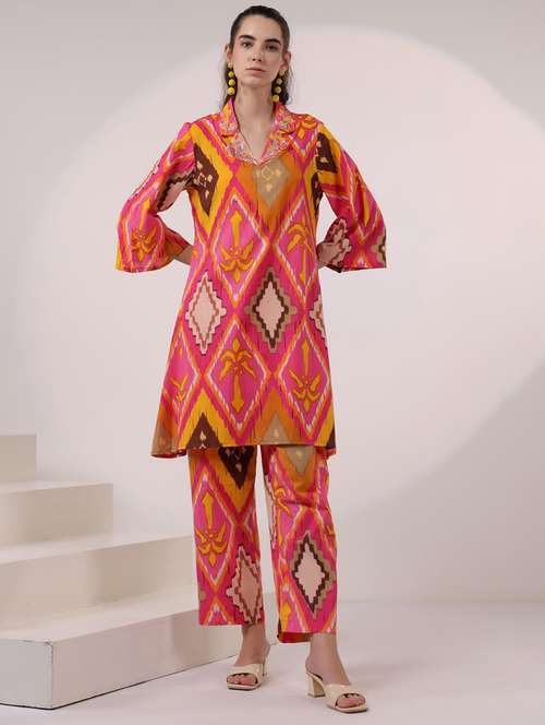 women three quarter sleeve ethnic co-ord set