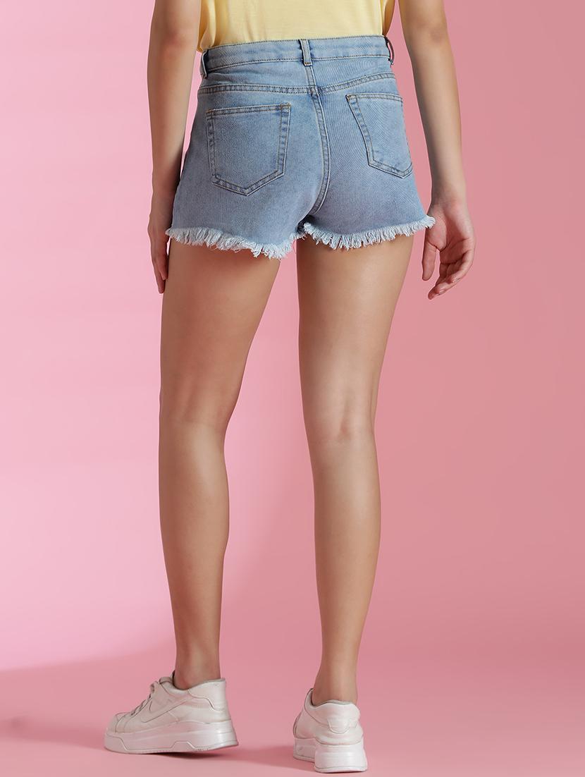women solid mid rise denim shorts - 21969799 - Standard Image - 2