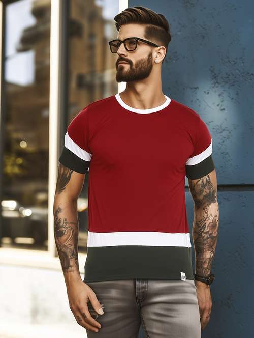 men color block short sleeve slim fit t-shirt - 21969818 -  Standard Image - 0