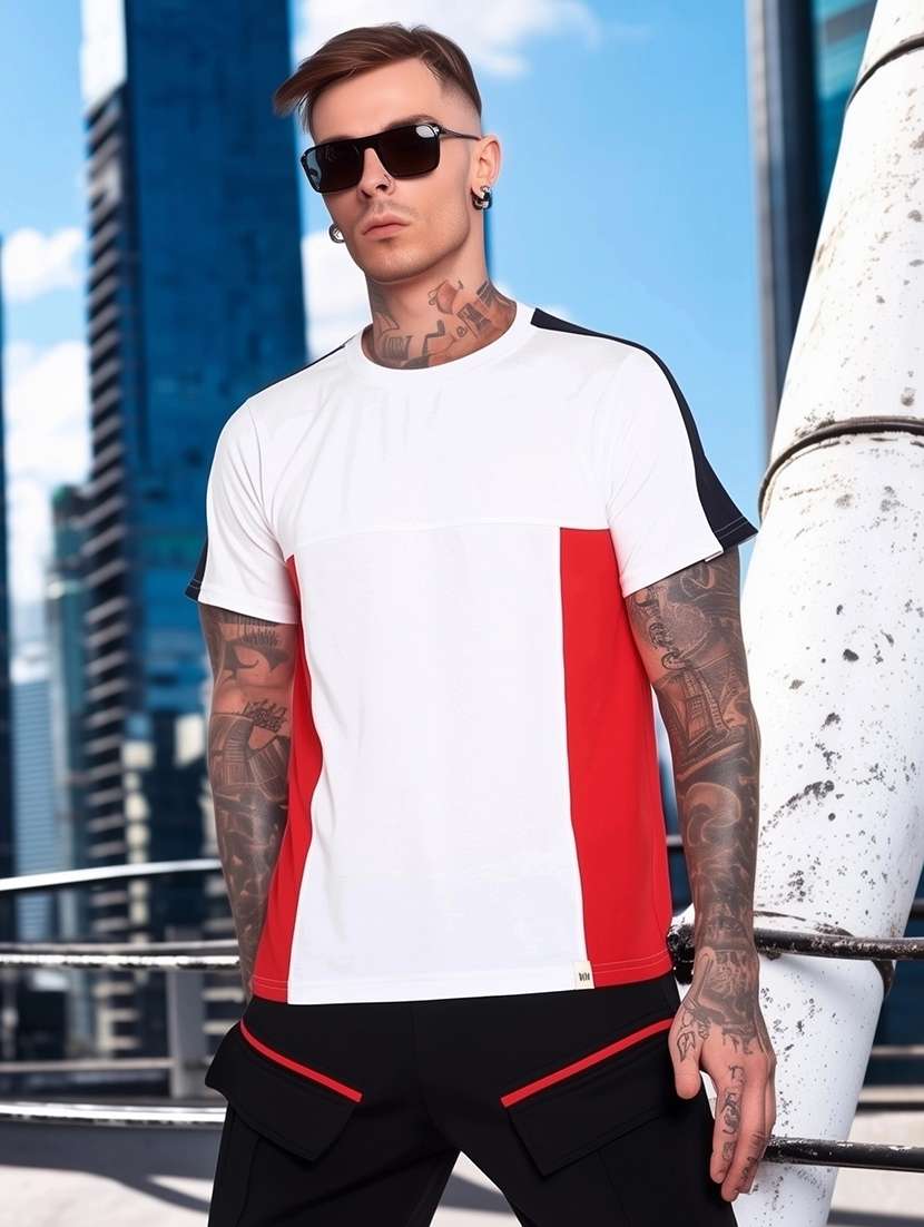 men color block short sleeve slim fit t-shirt
