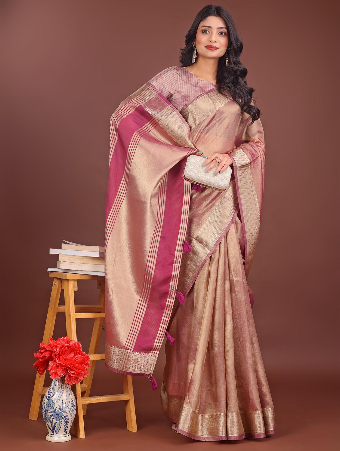 women solid with bordered saree with blouse - 21969863 - Standard Image - 2